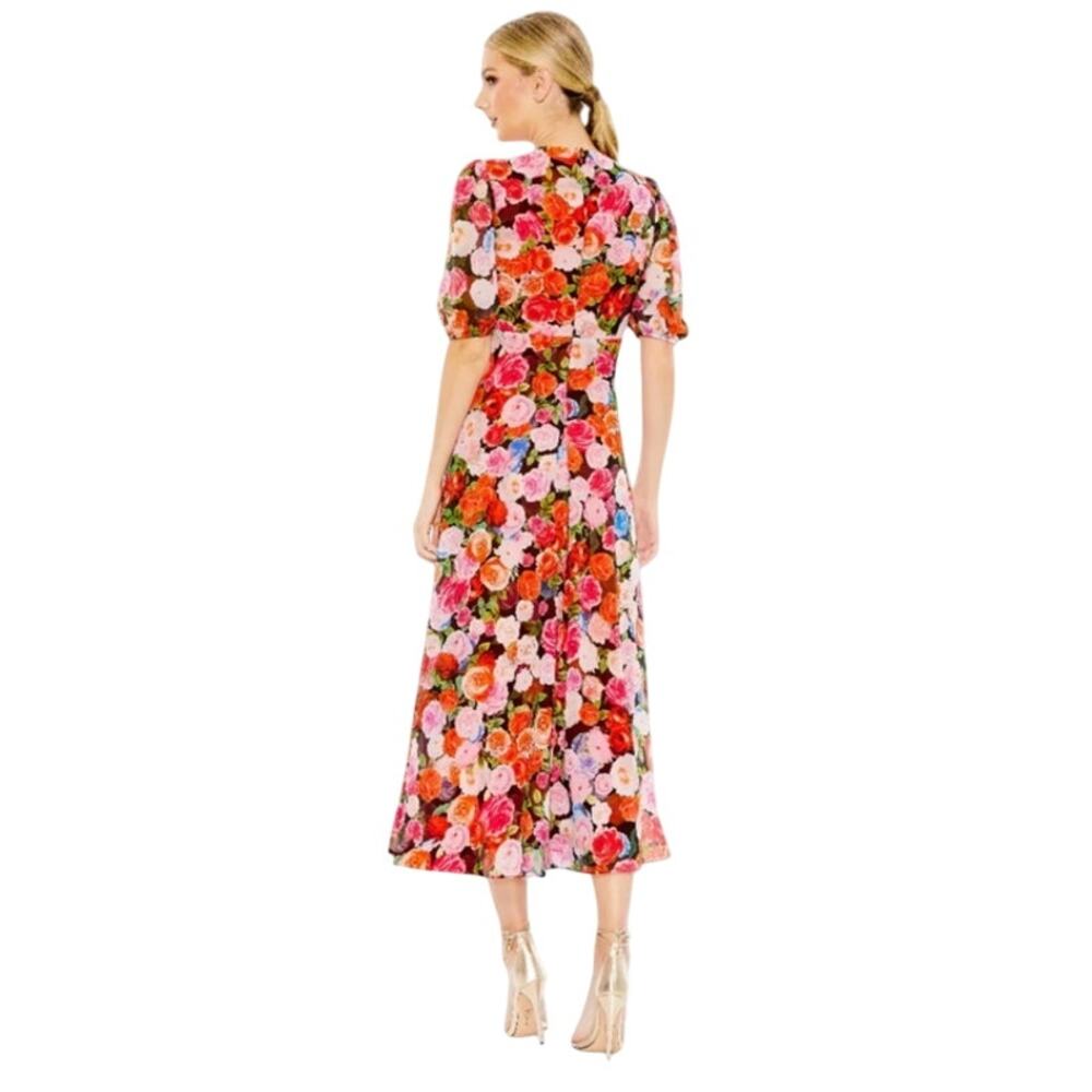 Mac Duggal NEW Size 6 Multicolor Floral Print Front Tie Midi Dress 55626 - Picture 3 of 8